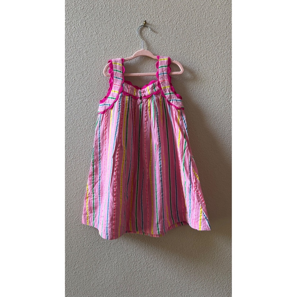 Mini Boden Girls Pink Striped Scallop Trim Cotton Dress G5444 Size 4-5Y - Picture 3 of 9